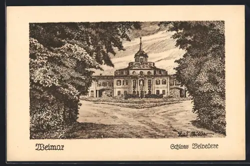 Künstler-AK Weimar / Thür., Schloss Belvedere