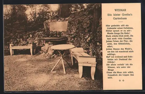 AK Weimar / Thür., Sitz hinter Goethe`s Gartenhaus