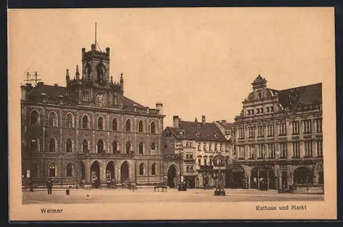 AK Weimar / Thür., Rathaus und Markt