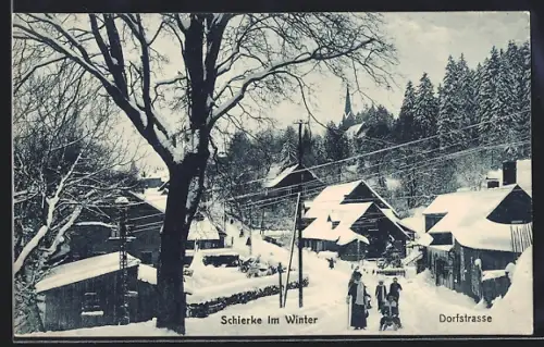 AK Schierke, Dorfstrasse im Winter