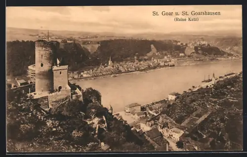 AK St. Goarshausen, Ruine Katz, Rheinansicht