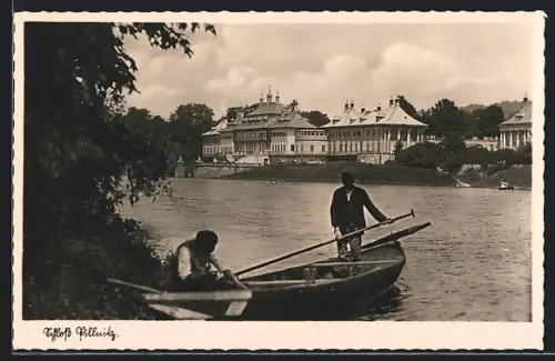 AK Dresden-Pillnitz, Schlossansicht mit Elbe und Booten