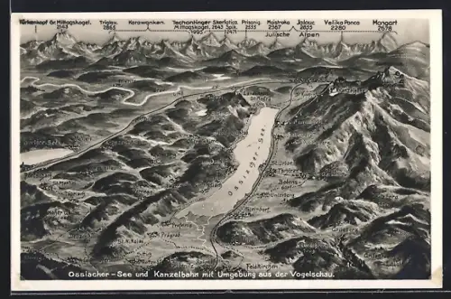 AK Ossiach, Kanzelbahn, Umgebung aus der Vogelschau