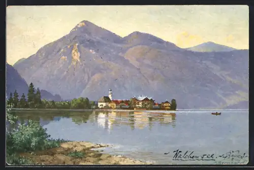 Künstler-AK Walchensee, Dorf und Post Walchensee, Herzogstand
