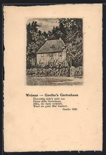 Künstler-AK Weimar / Thür., Goethes Gartenhaus