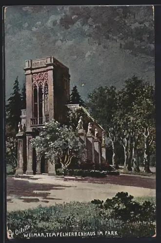 Künstler-AK Weimar / Thür., Tempelherrenhaus im Park