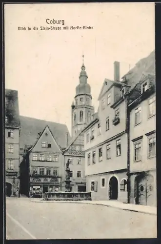 AK Coburg, Stein-Strasse mit Moritz-Kirche