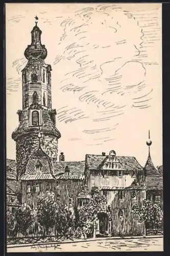 Künstler-AK Weimar / Thür., Schlossturm mit Bastille