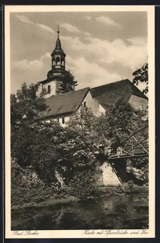 AK Bad Berka, Kirche mit Pfarrbrücke und Ilm