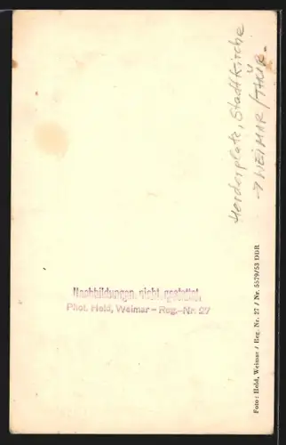 AK Weimar /Thür., Herderplatz, Stadtkirche