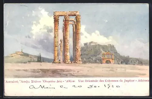 Künstler-AK Athenes, Vue Orientale des Colonnes de Jupiter