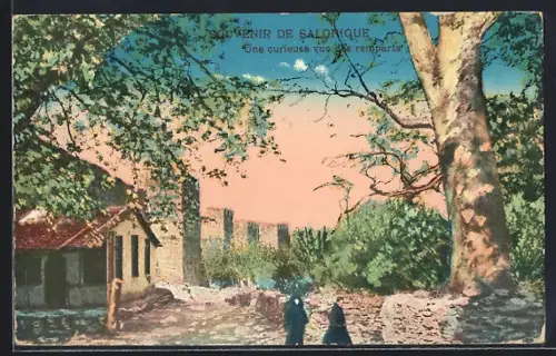 AK Salonique, Une curieuse vue des remparts