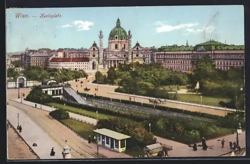 AK Wien, Passanten auf dem Karlsplatz