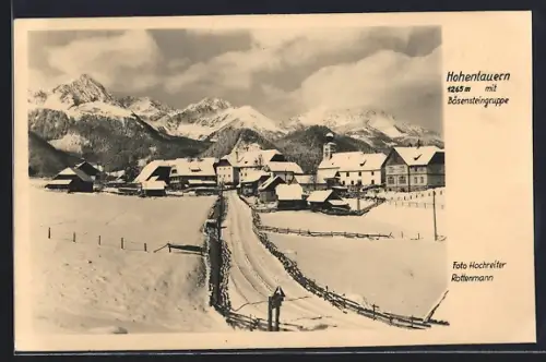 AK Hohentauern, Strassenpartie mit Bösensteingruppe im Schnee