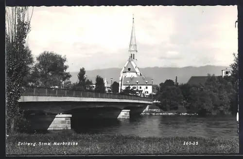 AK Zeltweg /Stmk., Kirche mit Murbrücke