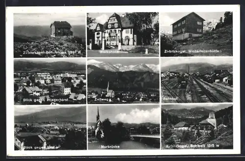 AK Zeltweg, Schmelz, Ortspartie am Zirbitzkogel, Winterleitenhütte, Murbrücke