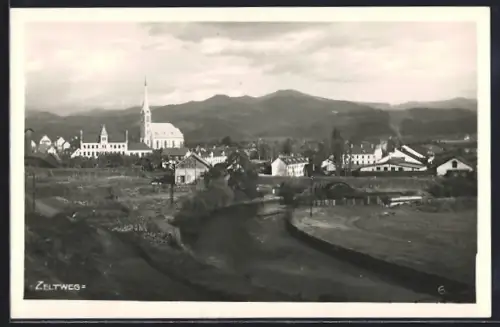AK Zeltweg, Ortspartie mit Kirche