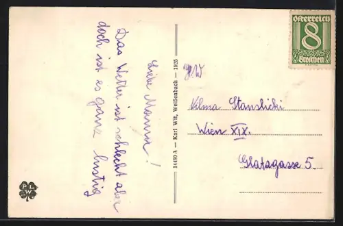 AK Weissenbach bei Gloggnitz, Teilansicht mit Bäumen