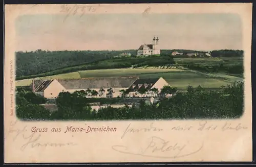 AK Maria-Dreieichen, Ortspartie mit Kirche