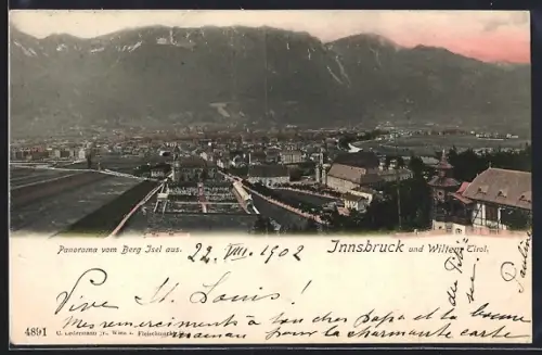 AK Innsbruck /Tirol, Teilansicht mit Wilten vom Berg Isel aus