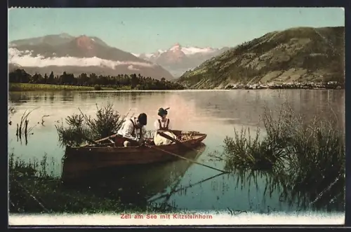 AK Zell a. See, Ruderboot gegen Kitzsteinhorn