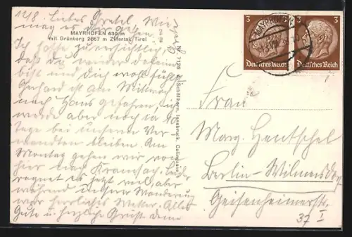 AK Mayrhofen, Ortspartie mit Grünberg