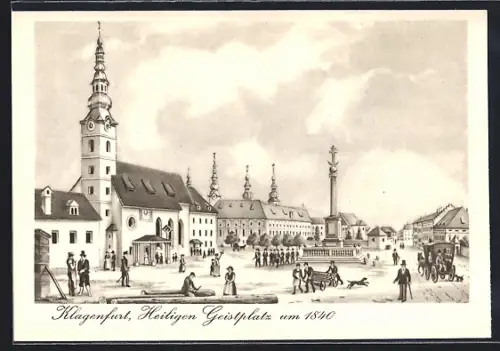 Künstler-AK Klagenfurt, Heiligen Geistplatz mit Kirche um 1840
