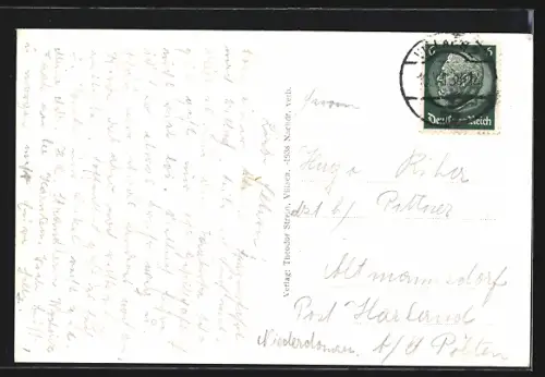 AK Villach, Teilansicht mit Draubrücke und Karawanken