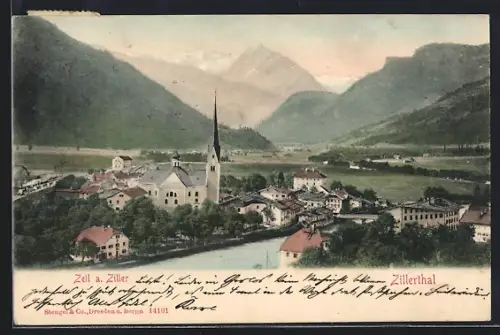 AK Zell am Ziller, Gesamtansicht aus der Vogelschau