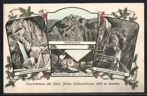 AK Breitenau am Hochlantsch, Schüsserlbrunn, Das Touristenhaus zum steir. Jogl von Hans Zisser