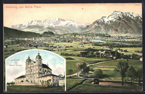 AK Salzburg, Teilansicht, Kirche in Maria Plain