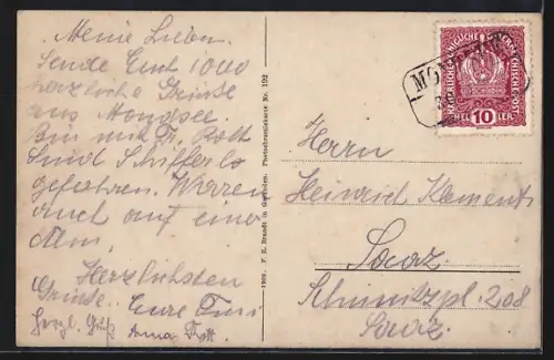 AK Mondsee, Ortsansicht mit See und Schafberg