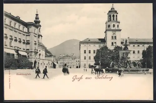 AK Salzburg, Residenzplatz mit Brunnen