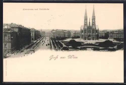 AK Wien, Votivkirche und Alserstrasse mit Strassenbahn