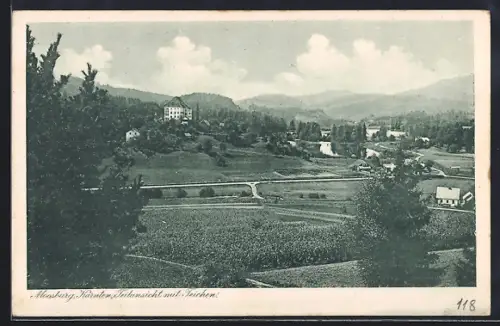 AK Moosburg /Kärnten, Teilansicht mit Teichen
