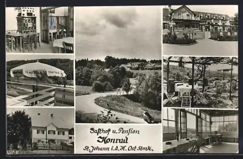AK St. Johann i. d. H., Gasthof und Pension Konrad, Aussen- u. Innenaufnahmen
