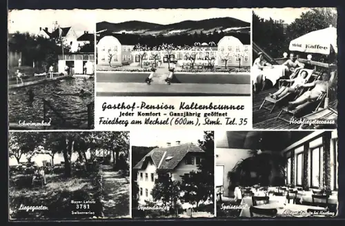 AK Friedberg, Gasthof-Pension Kaltenbrunner mit Schwimmbad und Hochliegeterrasse