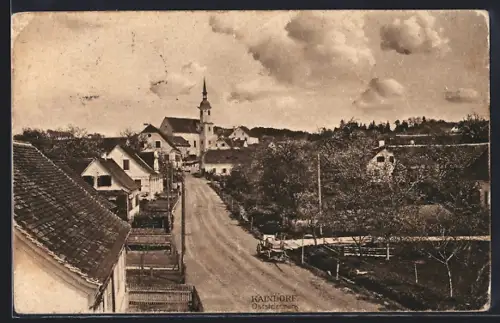 AK Kaindorf /Oststeiermark, Ortsansicht mit Kirche und Fahrstrasse