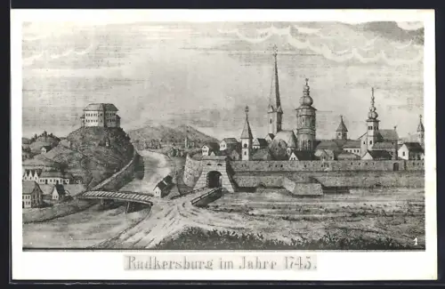 Künstler-AK Radkersburg, Ortsansicht im Jahre 1745