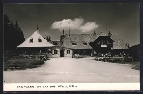 AK Gaberlhaus, Schutzhaus Gaberl mit Werbeschild Hornig Kaffee