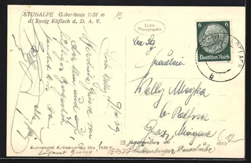 AK Gaberlhaus, Stubalmhaus Gaberl der Sektion Köflach des D.A.V.