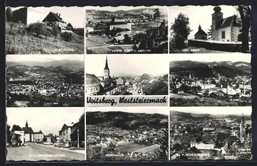 AK Voitsberg /Weststeiermark, C. V. Hötzendorfstrasse, Blick vom Schlossberg, Bärnbach, Heil. Berg