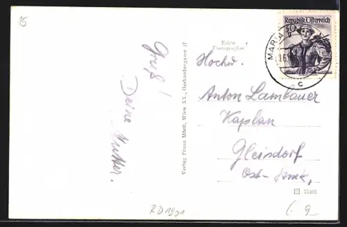 AK Maria Lankowitz /Steiermark, Ortspartie mit Kirche und Standbildern