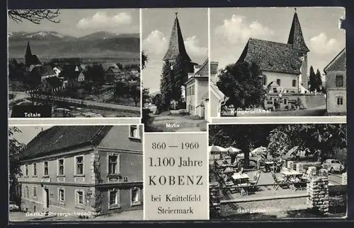 AK Kobenz bei Knittelfeld, 1100 Jahre Kobenz, 860-1960, Gasthof Rinnergschwendtner, Gastgarten, Kriegerdenkmal