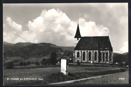 AK St. Marein bei Knittelfeld, Ansicht der Kirche gegen die Berge
