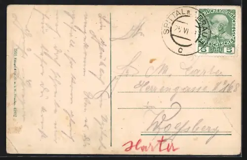 AK Spittal a. d. Drau, Teilansicht mit Bergen