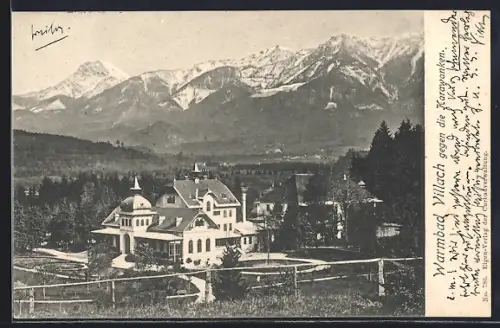 AK Villach, Warmbad Villach gegen die Karawanken
