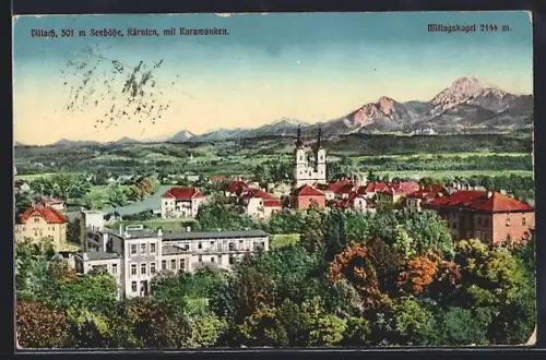 AK Villach /Kärnten, Teilansicht mit Karawanken, Mittagskogel