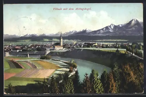 AK Villach, Teilansicht mit dem Mittagskogel