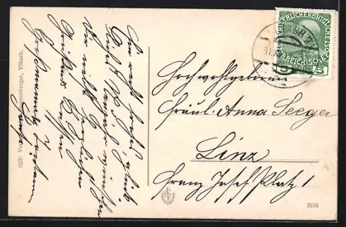 AK Villach, Teilansicht mit den Karawanken